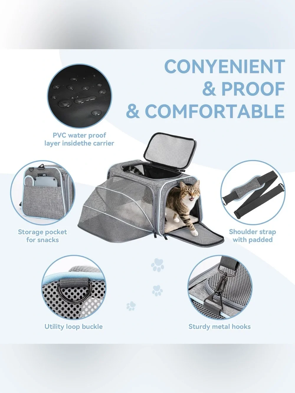 GRAY EXPANDABLE PET CARRIER WITH REMOVABLE LINING SOFT
